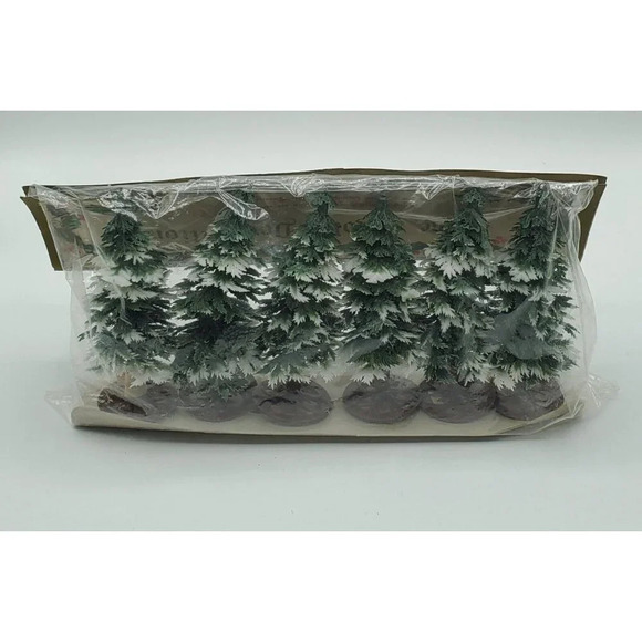 Vintage 6 Plastic Snow Cap Trees Deco by  Pine & Holly Decoration NIP Hong Kong - Picture 2 of 7